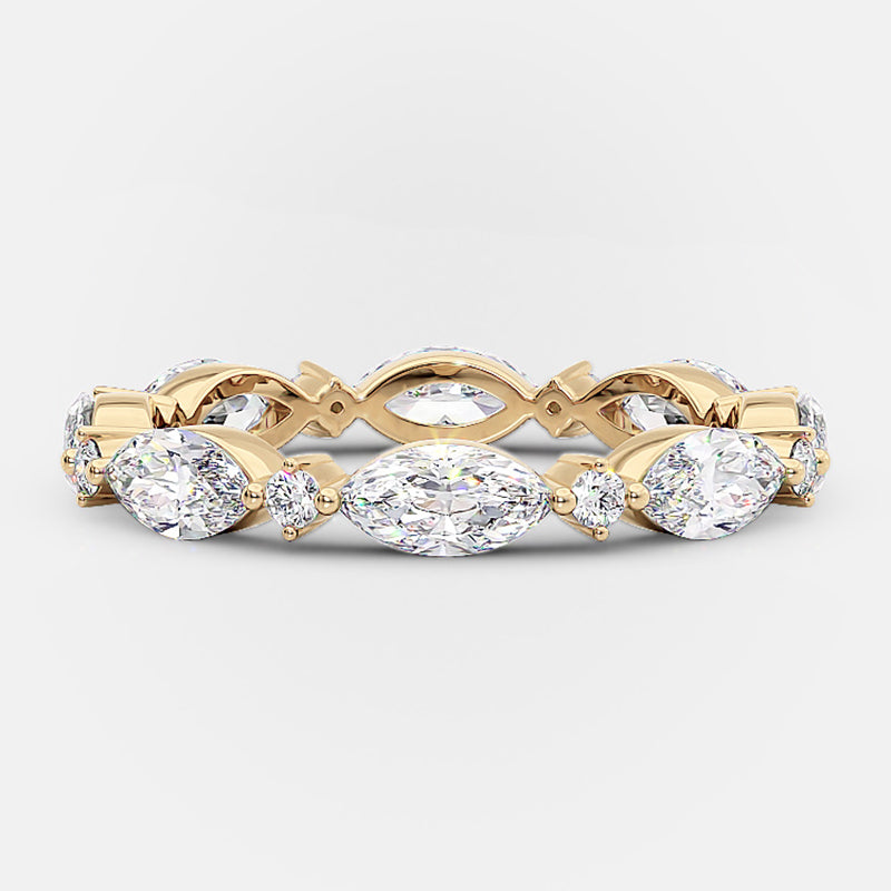 Elegant Yellow Gold Marquise Cut Diamond Wedding Band In Sterling Silver