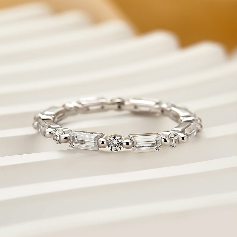 Fashion Yellow Gold Emerald & Round Cut Diamond Wedding Band In Sterling Silver