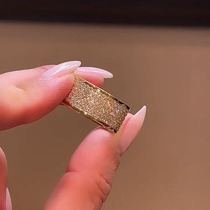 Stunning Yellow Gold Pave Wide Wedding Band In Sterling Silver