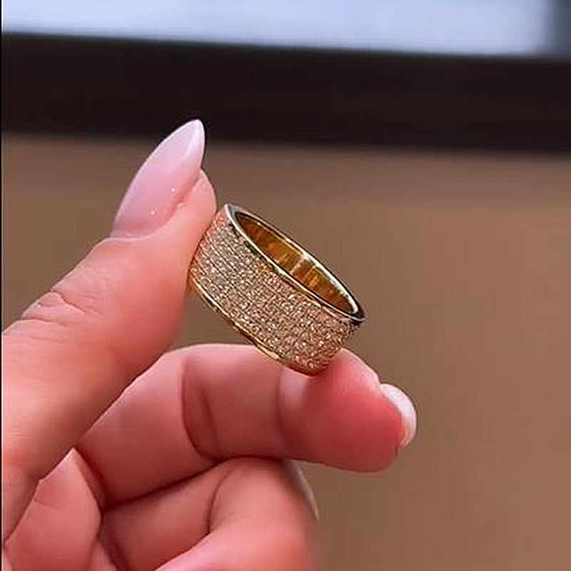 Stunning Yellow Gold Pave Wide Wedding Band In Sterling Silver