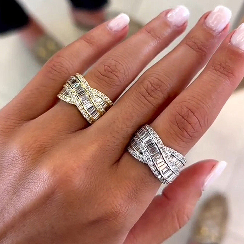 Stunning Cross Emerald Cut Women's Wedding Band