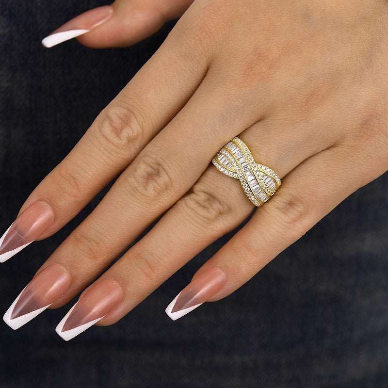 Stunning Cross Emerald Cut Women's Wedding Band