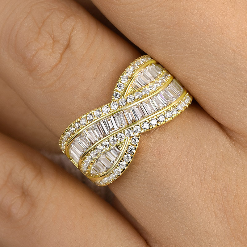 Stunning Cross Emerald Cut Women's Wedding Band