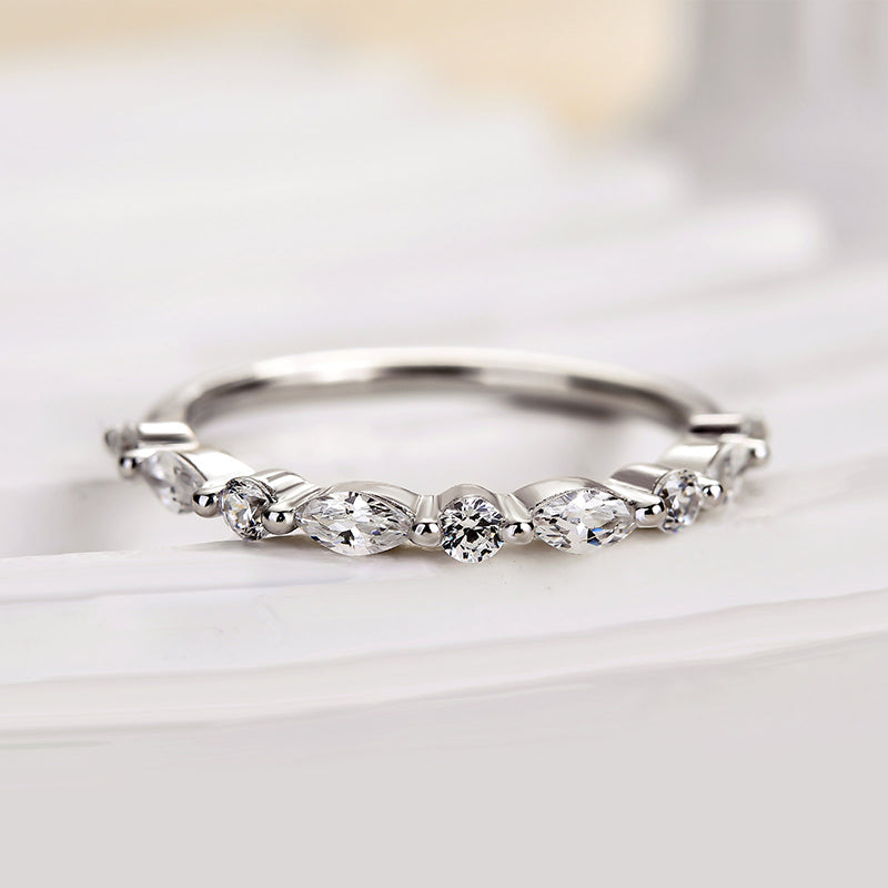 Ahabobo Elegant Marquise Cut Wedding Band