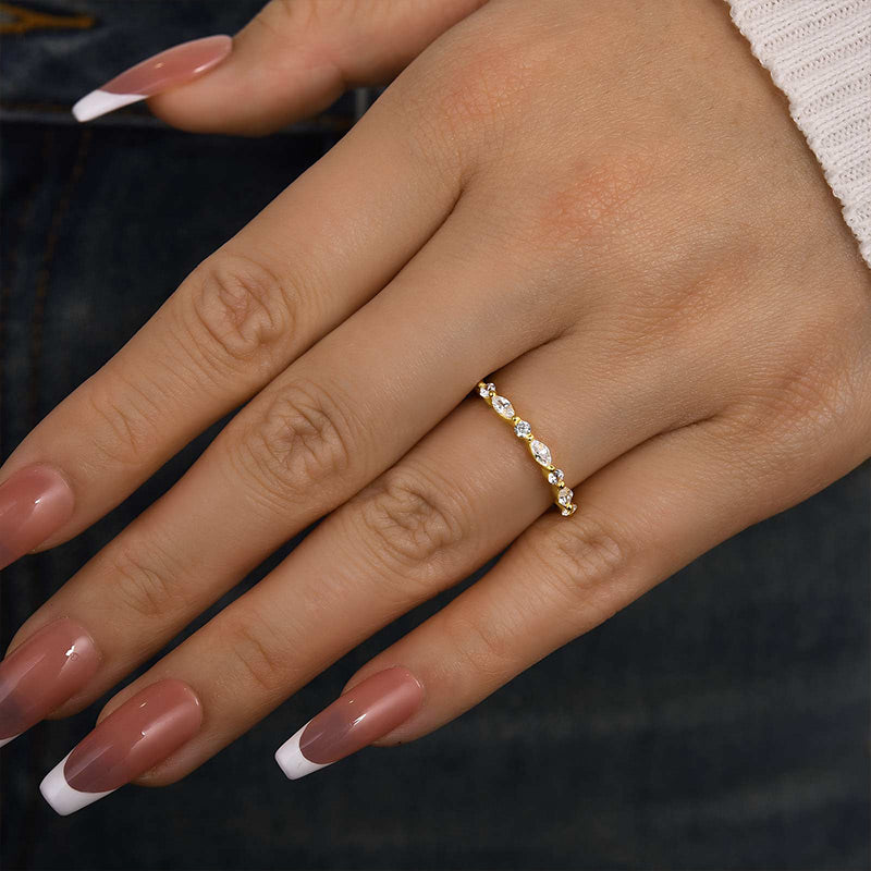 Ahabobo Elegant Marquise Cut Wedding Band