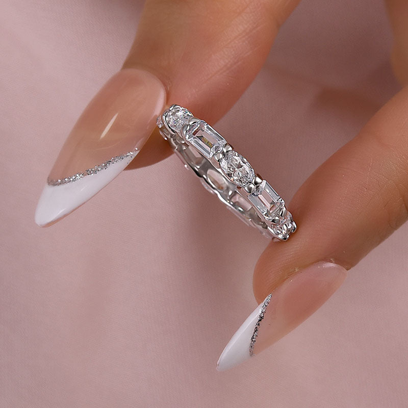 Ahabobo Chic Emerald Cut & Oval Cut Eternity Wedding Band for Women