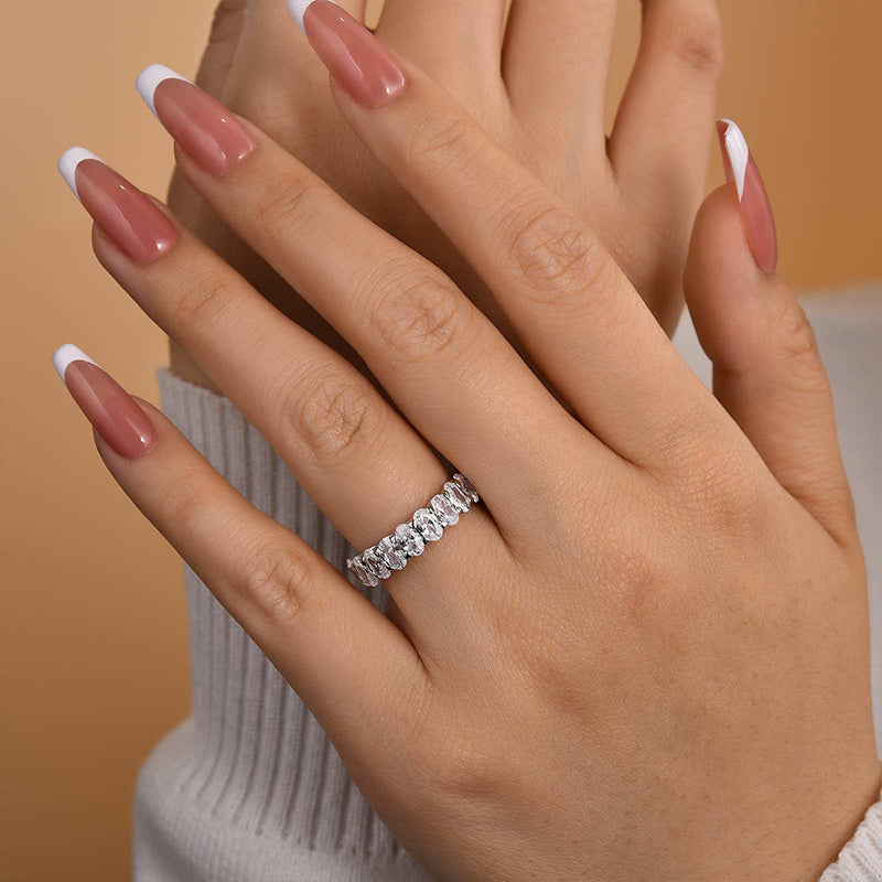 Ahabobo Half Oval Cut Sona Simulated Diamond Wedding Band