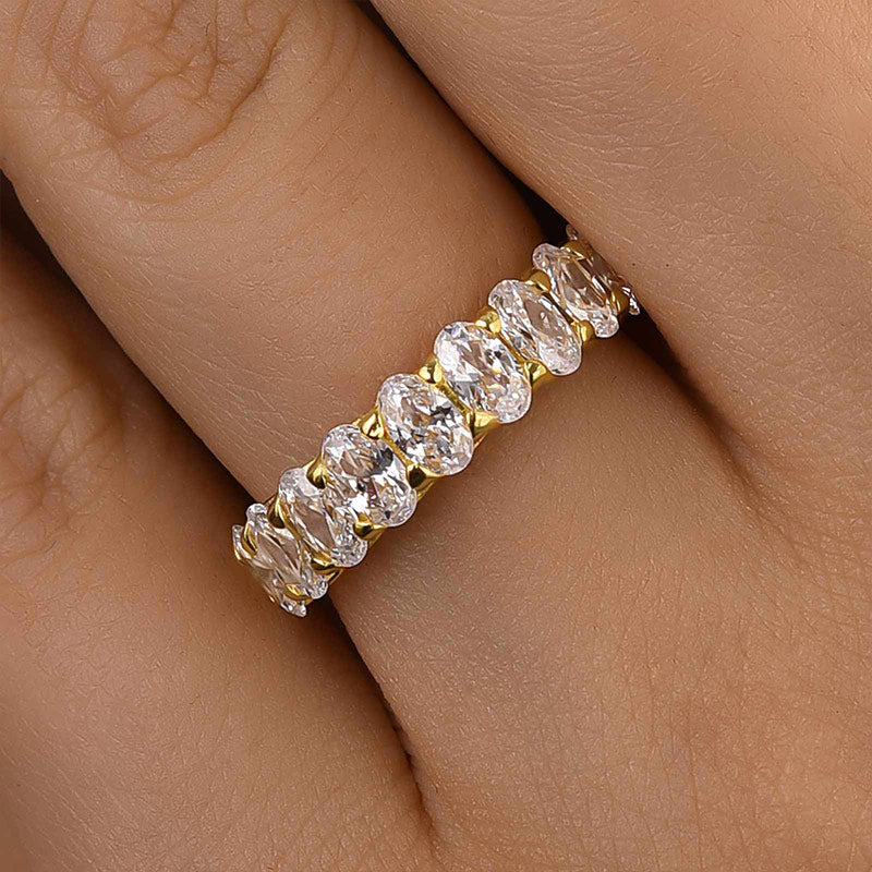 Ahabobo Half Oval Cut Sona Simulated Diamond Wedding Band