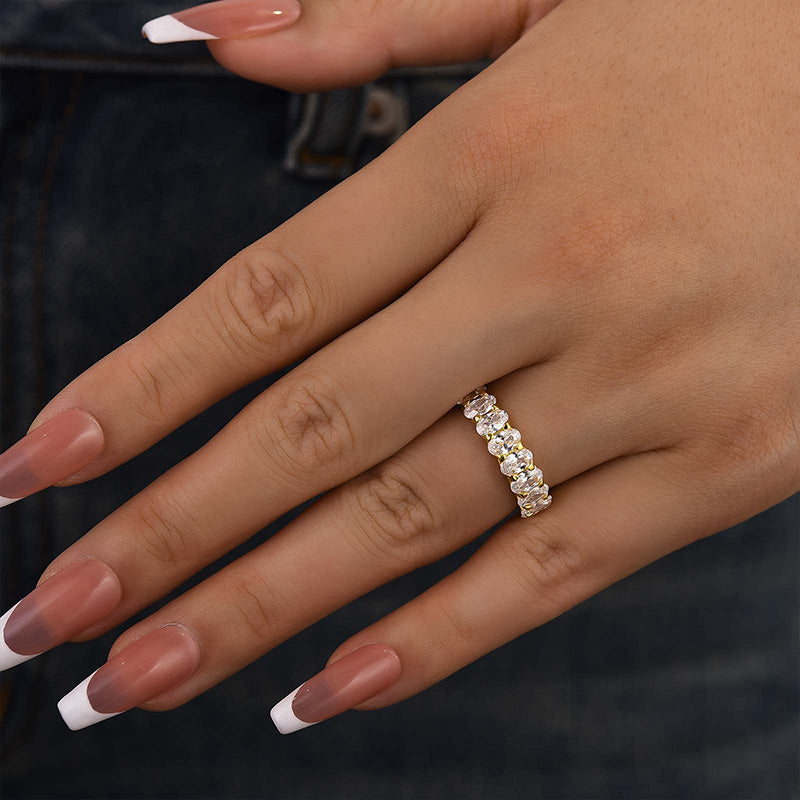 Ahabobo Half Oval Cut Sona Simulated Diamond Wedding Band