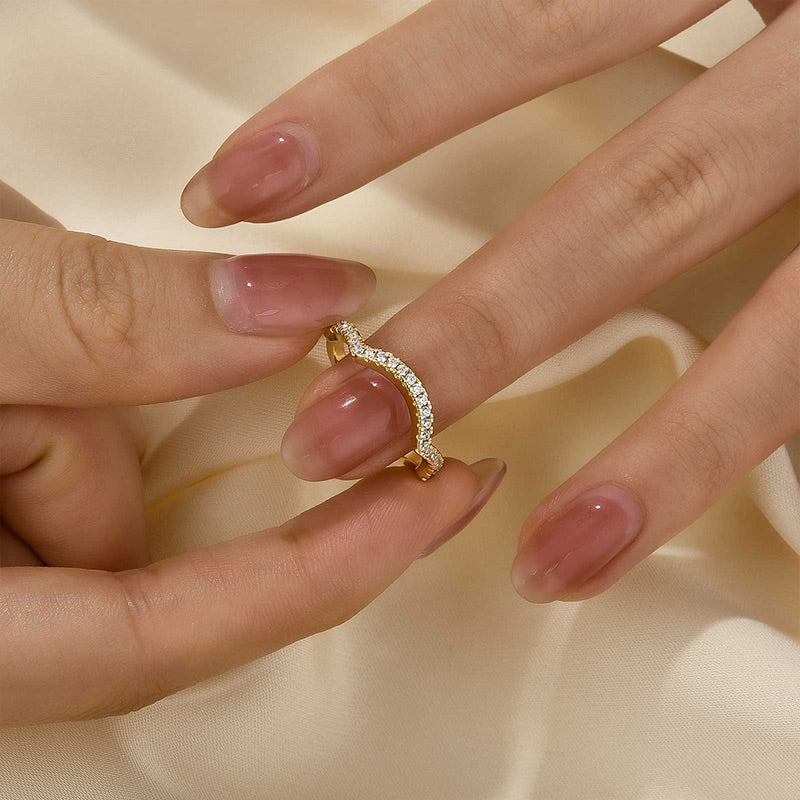 Ahabobo Unique Curved Design Half Eternity Wedding Band For Women