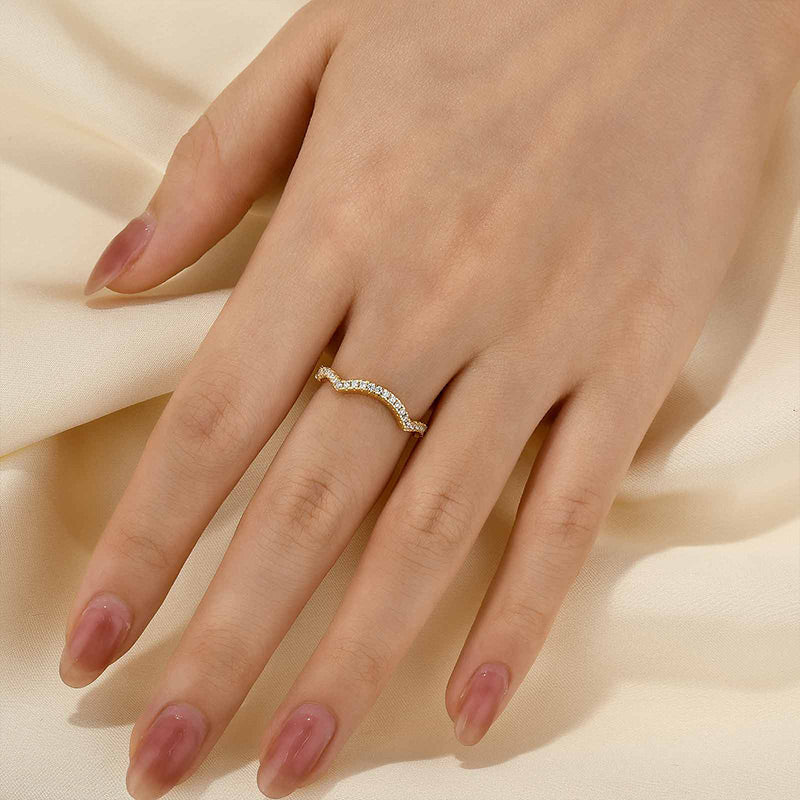Ahabobo Unique Curved Design Half Eternity Wedding Band For Women