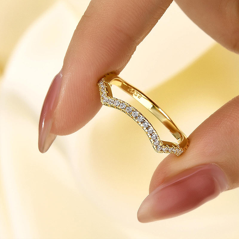 Ahabobo Unique Curved Design Half Eternity Wedding Band For Women
