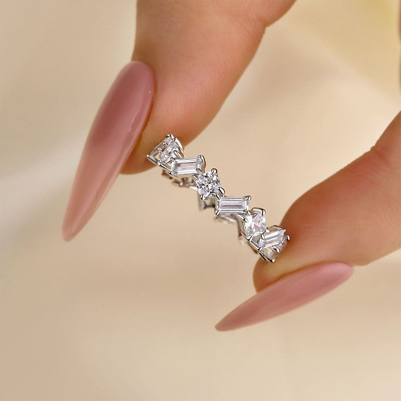 Emerald Cut & Cushion Cut Wedding Band In Sterling Silver