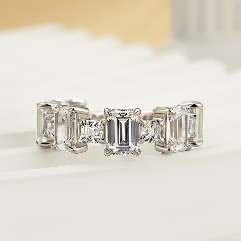 Fashion Emerald Cut Wedding Band In Sterling Silver