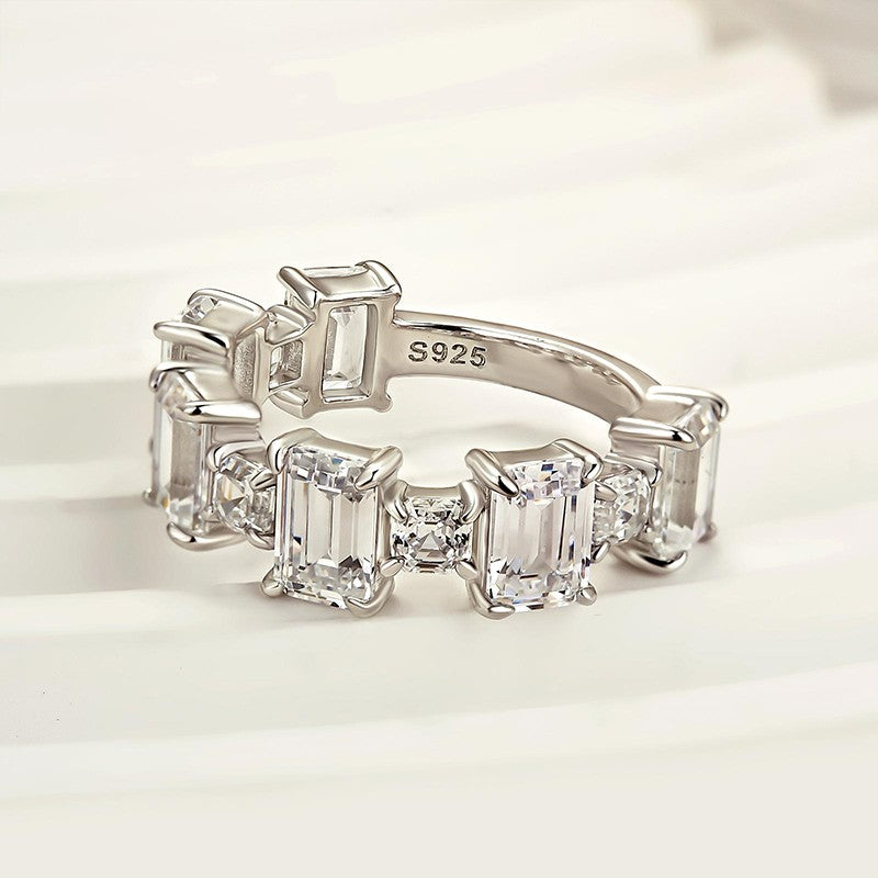 Fashion Emerald Cut Wedding Band In Sterling Silver