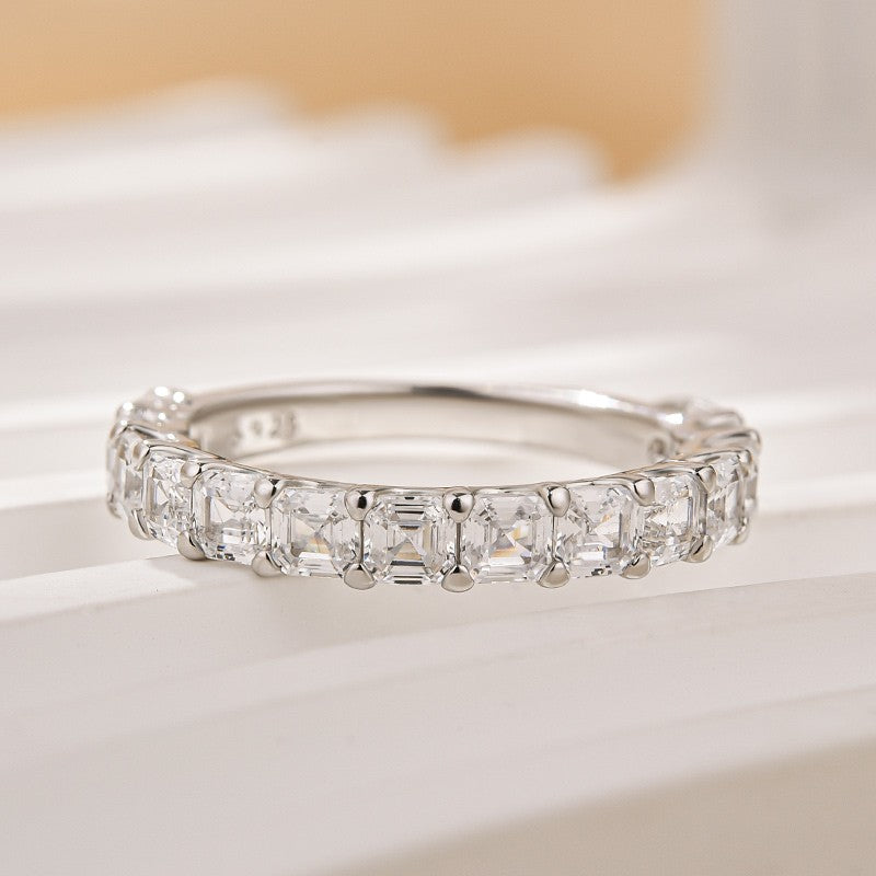Unique Asscher Cut Wedding Band In Sterling Silver