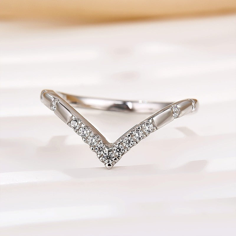 0.13Ct Simulated Diamond Matching Curved Wedding Band In Sterling Silver