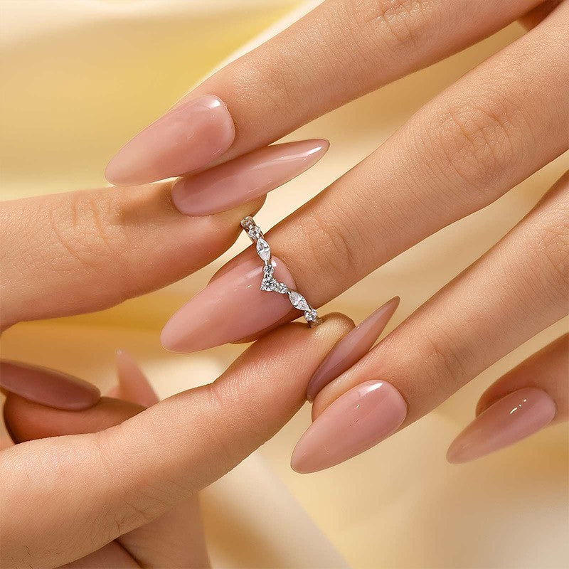 Crown-Shaped Curved Wedding Band Wedding Ring In Sterling Silver