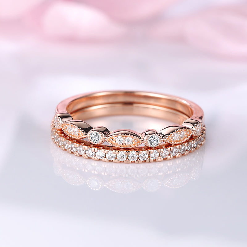 Half Eternity Stackable Sona Simulated Diamonds Wedding Band Set