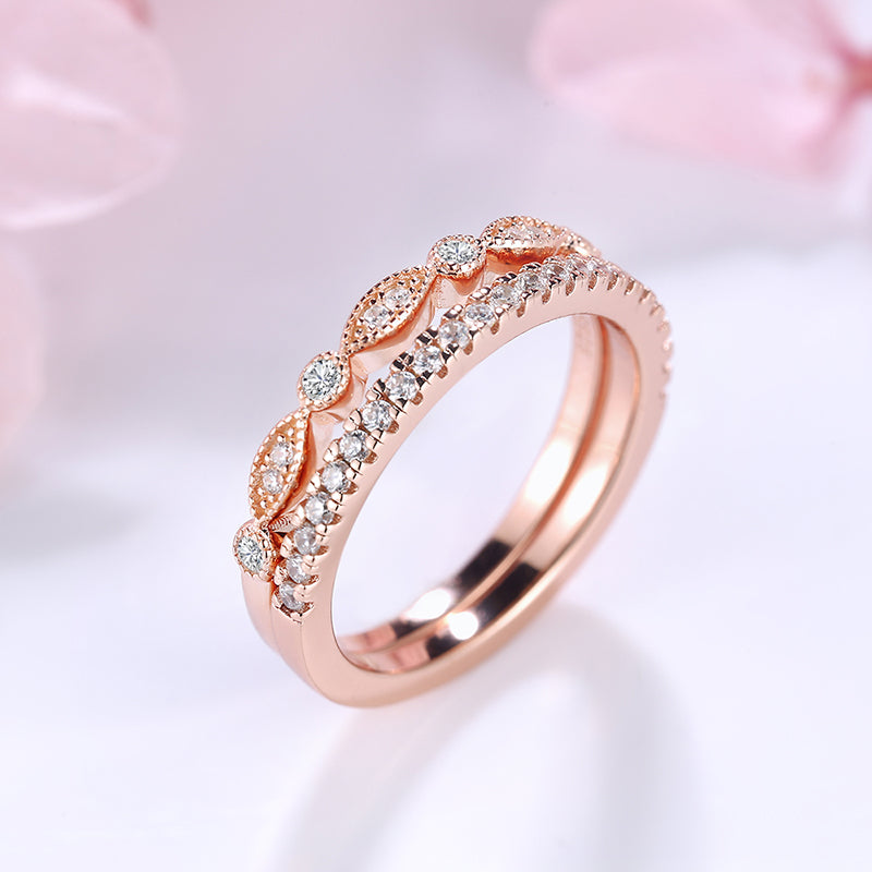 Half Eternity Stackable Sona Simulated Diamonds Wedding Band Set