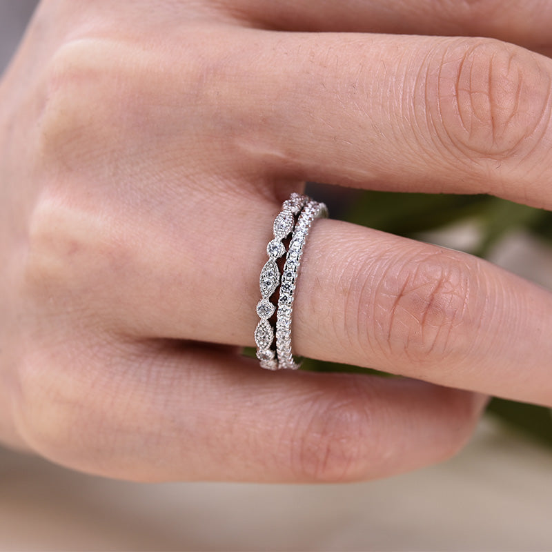 Half Eternity Stackable Sona Simulated Diamonds Wedding Band Set