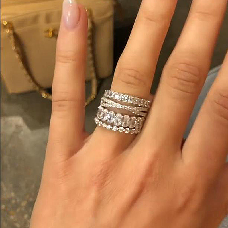 Luxurious Women's 4PC Stackable Wedding Band Set In Sterling Silver