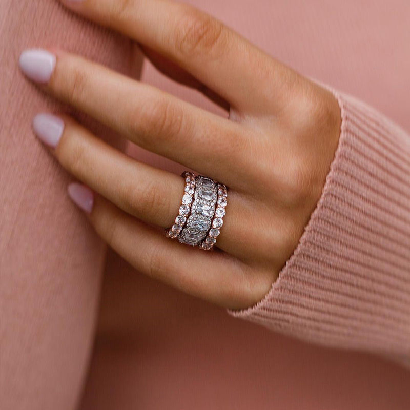 Stunning Cushion Cut 3PC Wedding Band Set For Women In Sterling Silver
