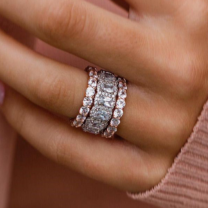 Stunning Cushion Cut 3PC Wedding Band Set For Women In Sterling Silver