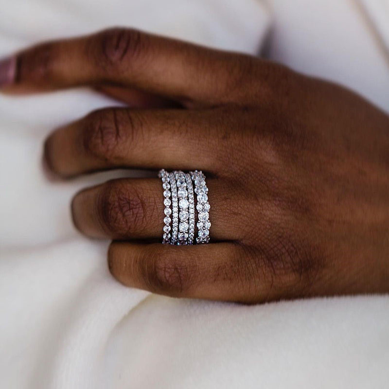 Gorgeous Round Cut 5PC Stackable Wedding Band Set In Sterling Silver