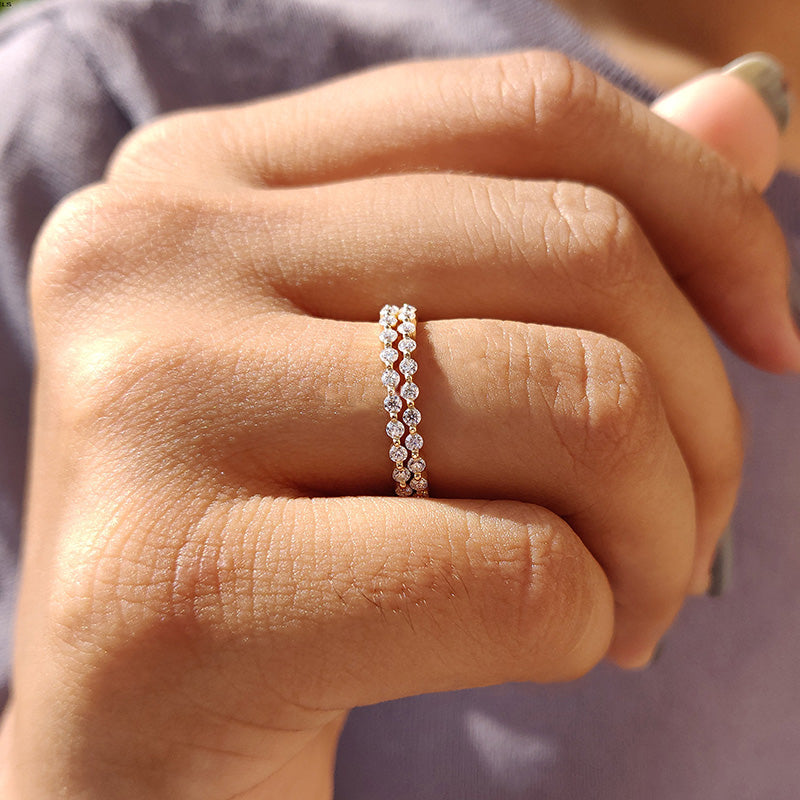 Elegant Yellow Gold Round Cut Full Eternity Wedding Band Set In Sterling Silver