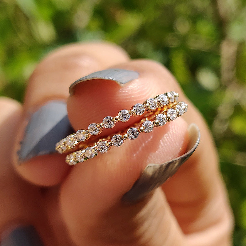 Elegant Yellow Gold Round Cut Full Eternity Wedding Band Set In Sterling Silver