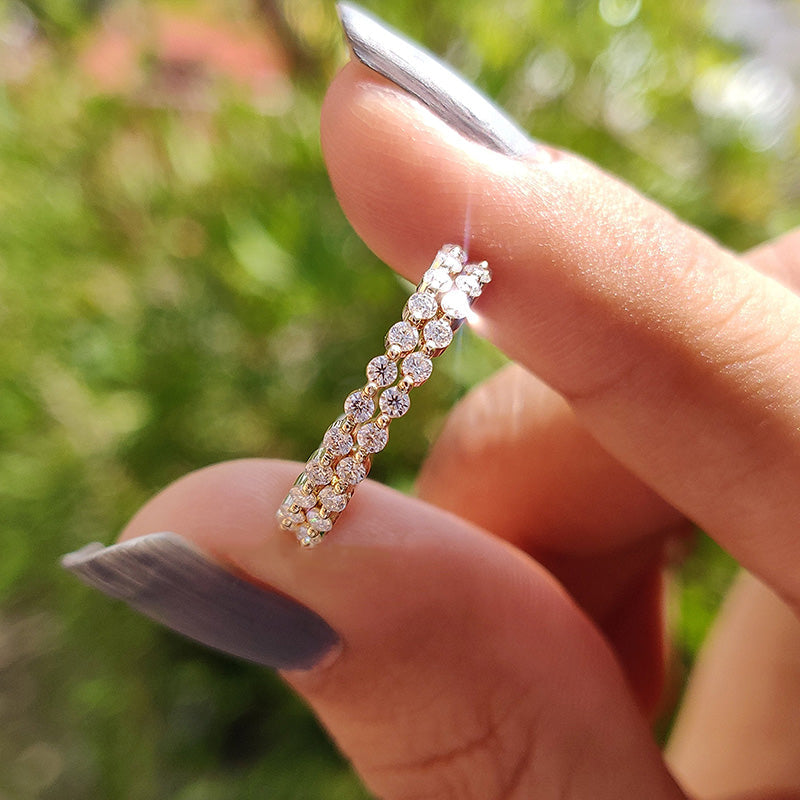 Elegant Yellow Gold Round Cut Full Eternity Wedding Band Set In Sterling Silver