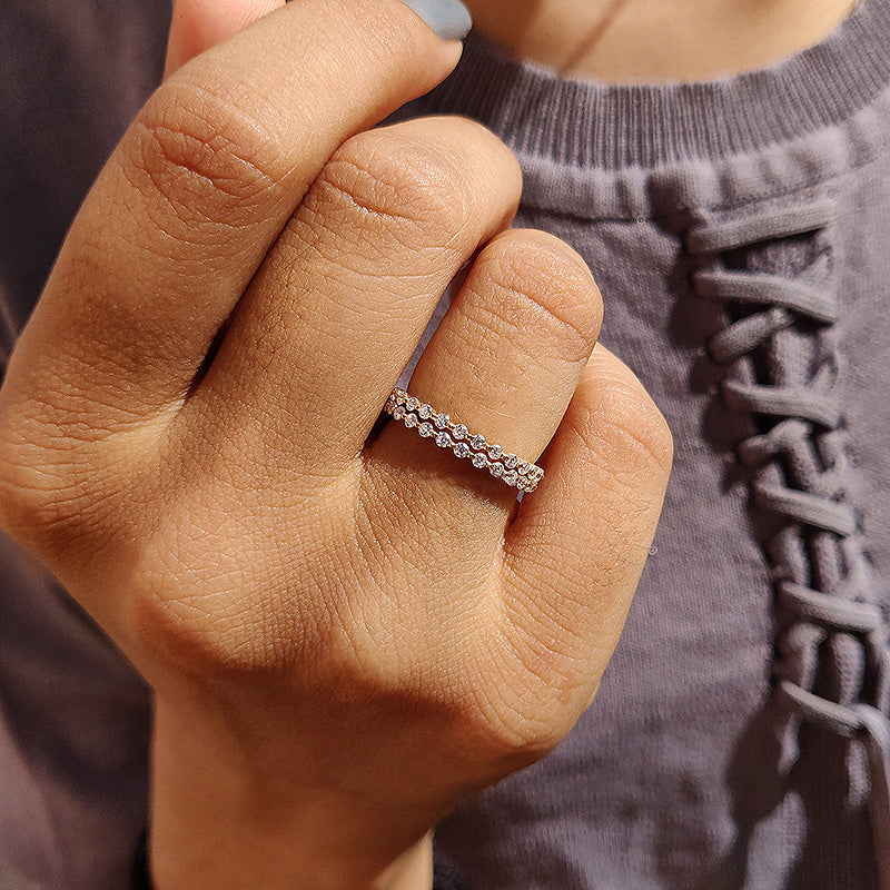 Elegant Yellow Gold Round Cut Full Eternity Wedding Band Set In Sterling Silver