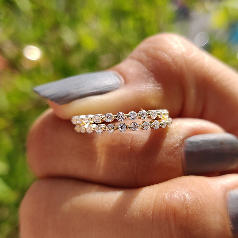 Elegant Yellow Gold Round Cut Full Eternity Wedding Band Set In Sterling Silver