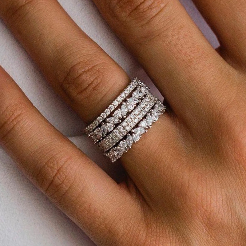 Stunning Marquise & Round Cut 4PC Wedding Band Set In Sterling Silver