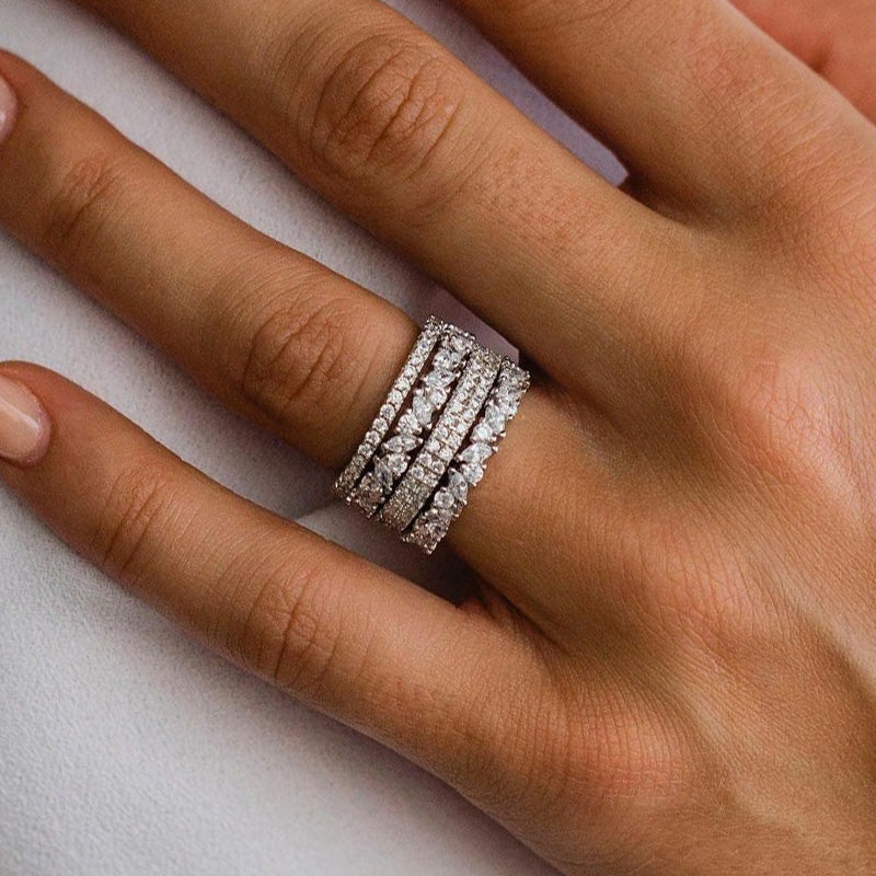 Stunning Marquise & Round Cut 4PC Wedding Band Set In Sterling Silver