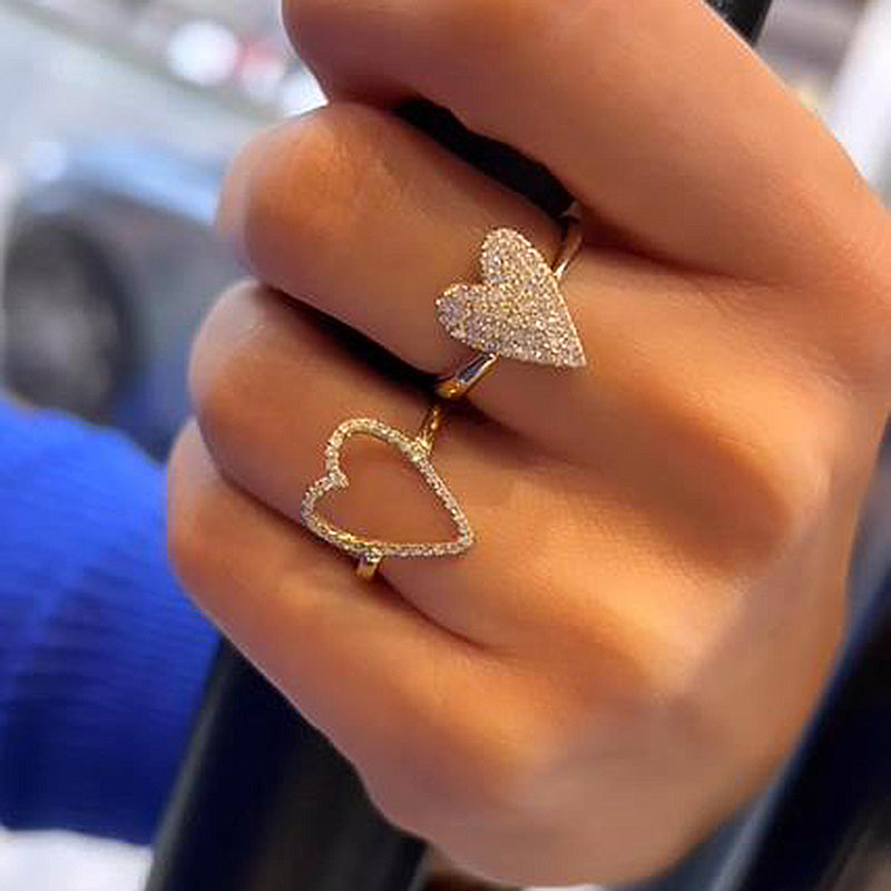 Unique Yellow Gold Heart-shaped Pave Wedding Band Set In Sterling Silver