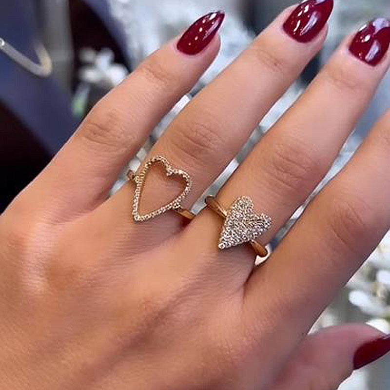 Unique Yellow Gold Heart-shaped Pave Wedding Band Set In Sterling Silver