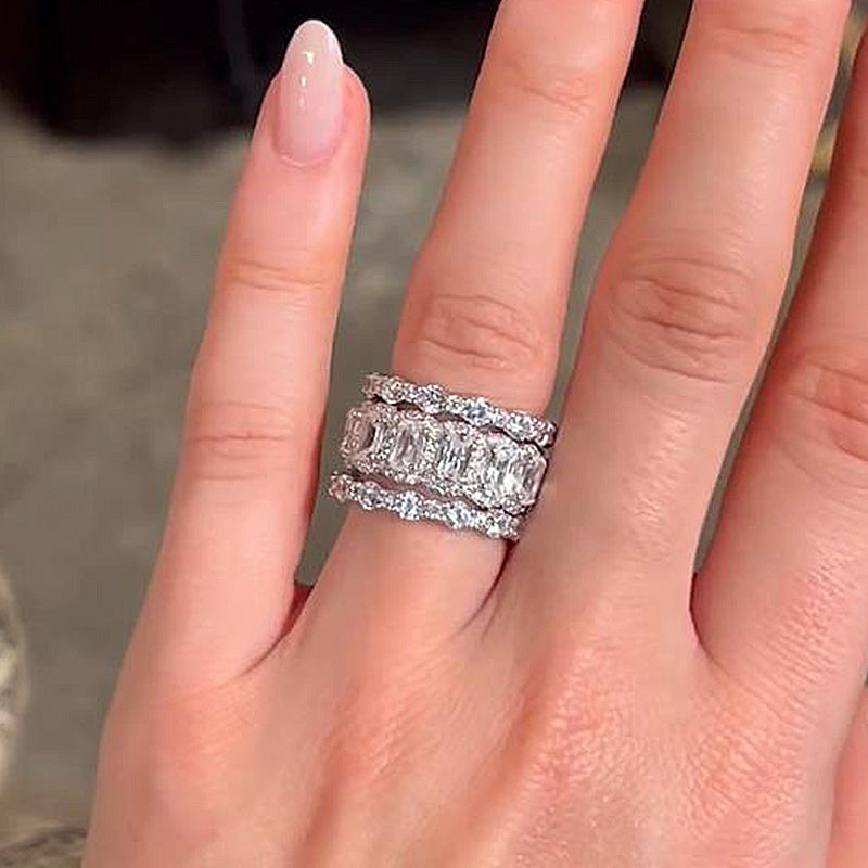Honorable Cushion Cut 3PC Wedding Band Set For Women In Sterling Silver