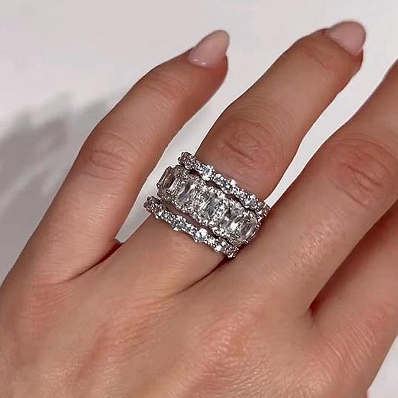 Honorable Cushion Cut 3PC Wedding Band Set For Women In Sterling Silver