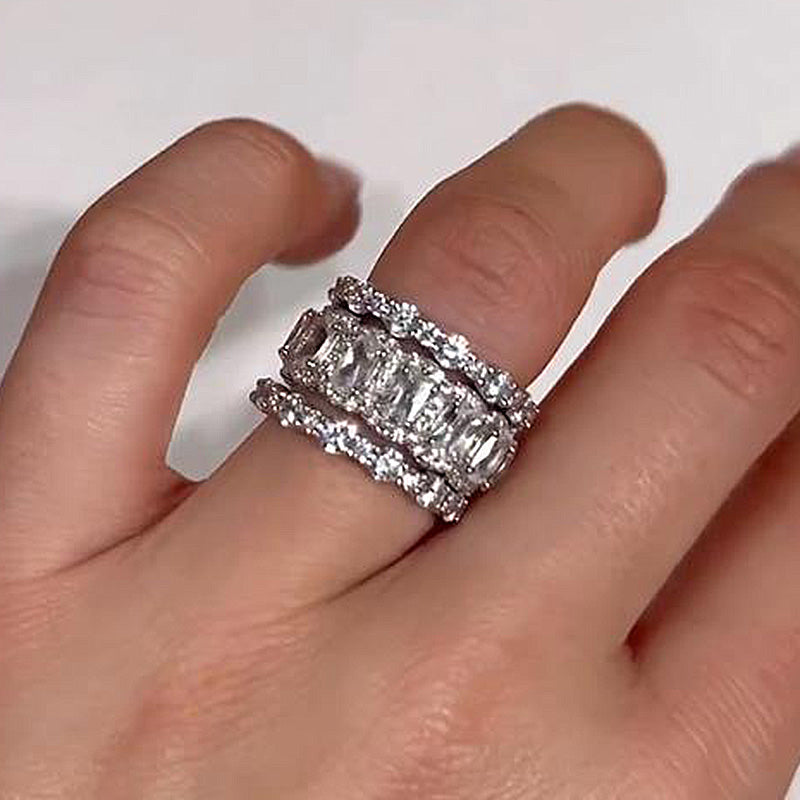 Honorable Cushion Cut 3PC Wedding Band Set For Women In Sterling Silver