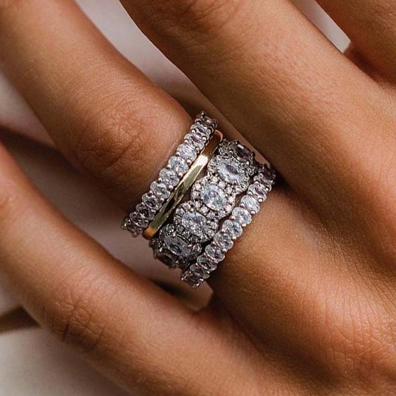 Excellent Oval Cut 4PC Wedding Band Set