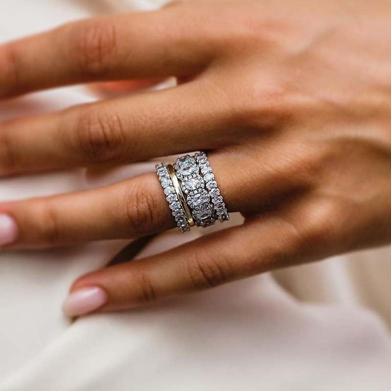 Excellent Oval Cut 4PC Wedding Band Set