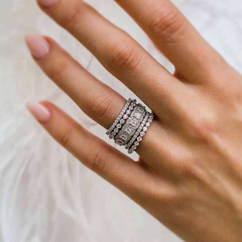 Noble Cushion Cut 5PC Wedding Band Set