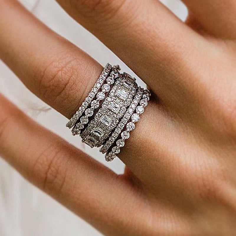 Noble Cushion Cut 5PC Wedding Band Set