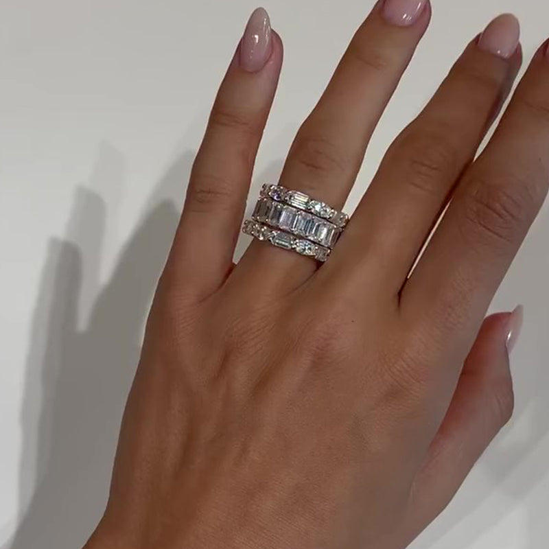 Ahabobo Luxury Emerald Cut Oval Cut 3PC Wedding Band Set