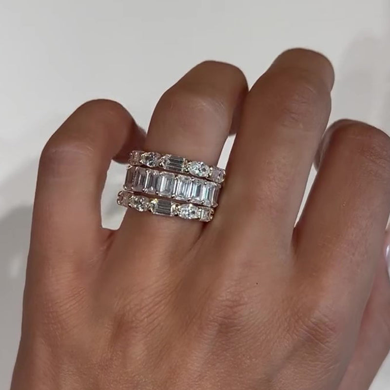 Ahabobo Luxury Emerald Cut Oval Cut 3PC Wedding Band Set