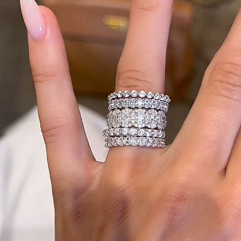 Ahabobo Luxury Oval & Round Cut 5PC Wedding Band Set