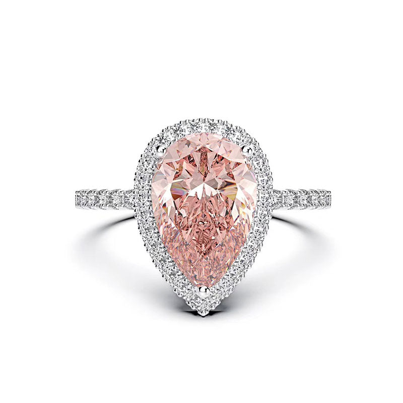 Halo Pear Cut 2.2 Carat Morganite Wedding Ring Set 3 PC In White Gold