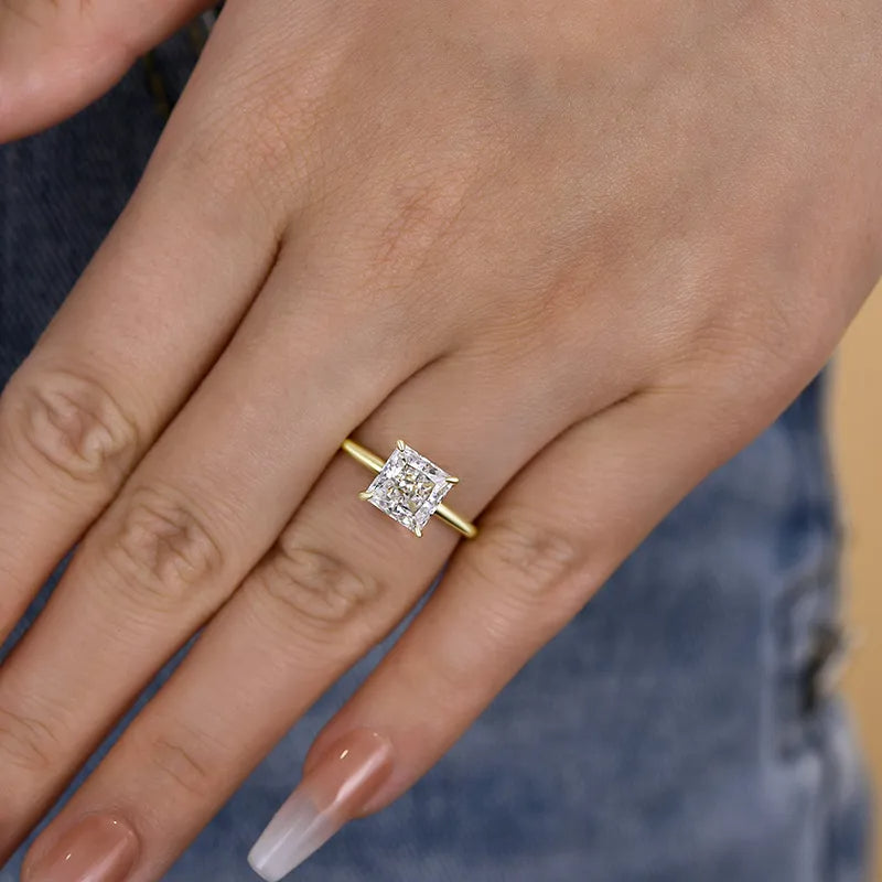Classic Square Princess Cut Engagement Ring for Women In Sterling Silver
